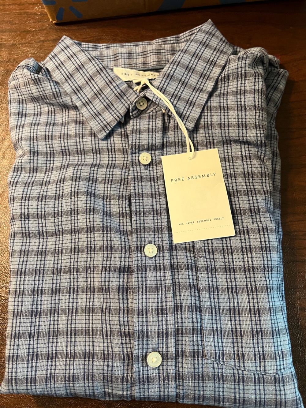 Free Assembly Men's Light Blue Plaid Button-Down Shirt